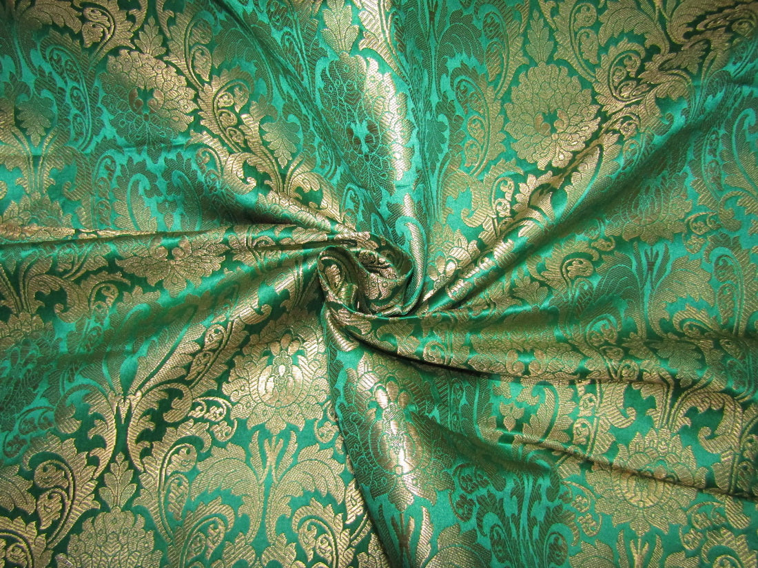 Brocade Jacquard Fabric green x mettalic gold 34" wide