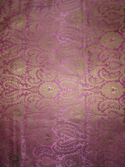 Brocade Jacquard Fabric pink x metallic gold 44" wide