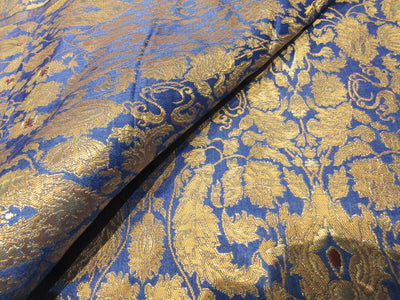 Heavy Silk Brocade Fabric royal blue x metallic gold color