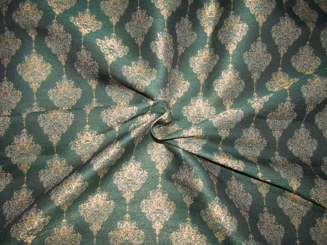 Silk Brocade fabric dark green x metallic gold color 44" wide BRO771[3]
