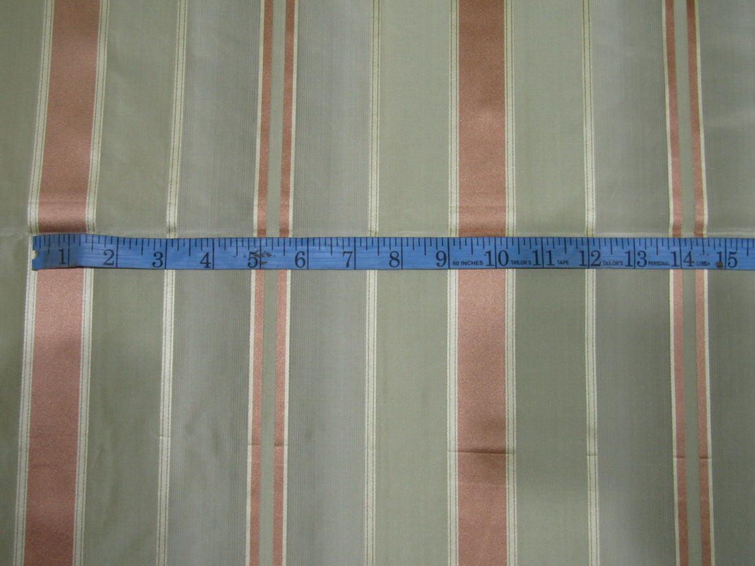 100% SILK TAFFETA satin stripes fabric shades of peach,grey,brown,beige and multi 54&quot;TAFS164[6]