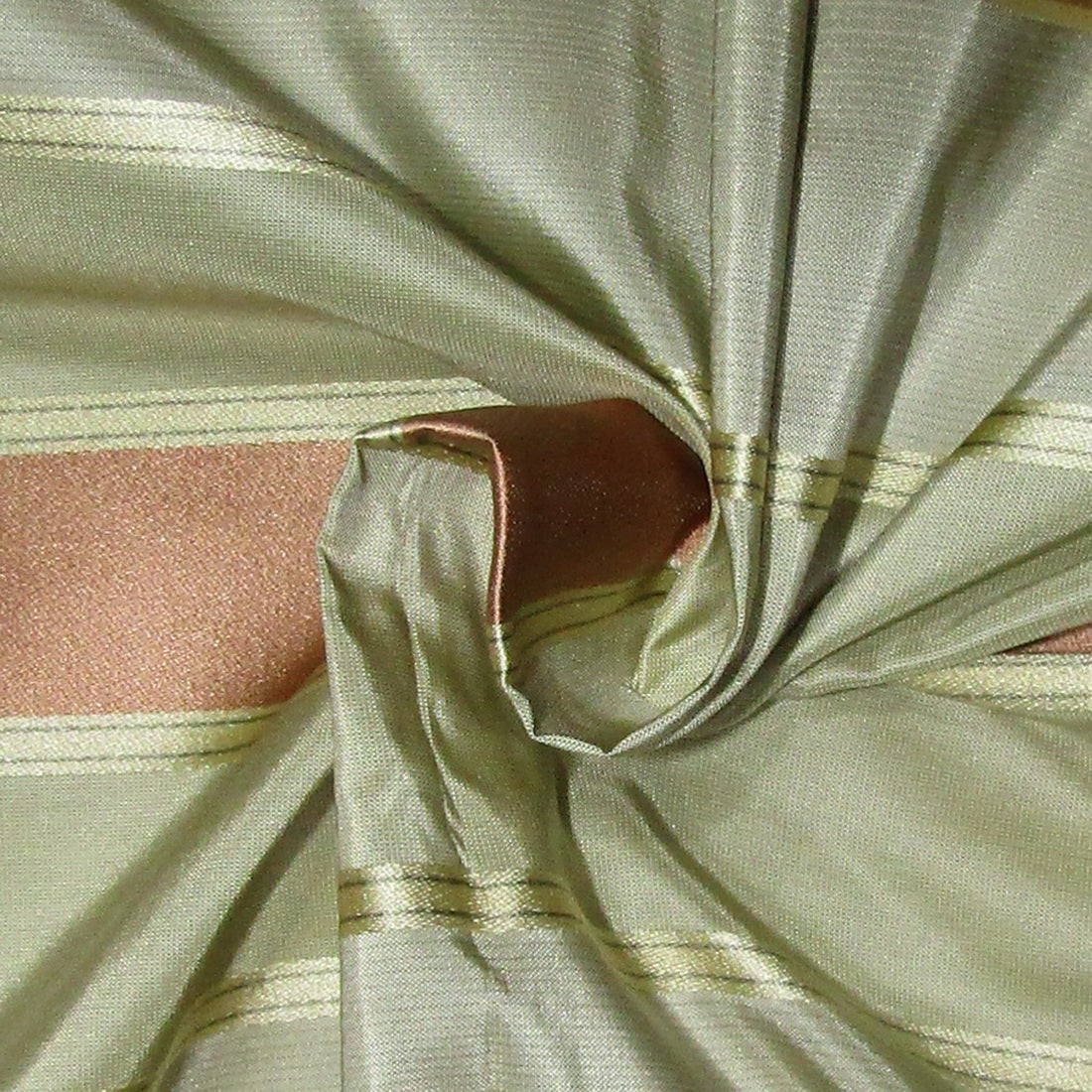 100% SILK TAFFETA satin stripes fabric shades of pastel olive gold and peach 54&quot;TAFS164[7]