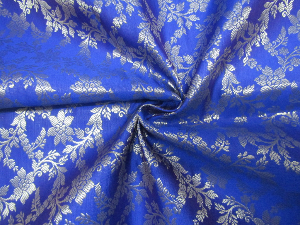 Silk Brocade fabric Royal blue x metallic gold color 44" wide BRO773[5]