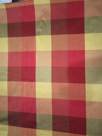 100% PURE SILK DUPIONI multi color shades of reds, rusty reds, golds & more FABRIC PLAIDS 54&quot; wide DUPC111[3]
