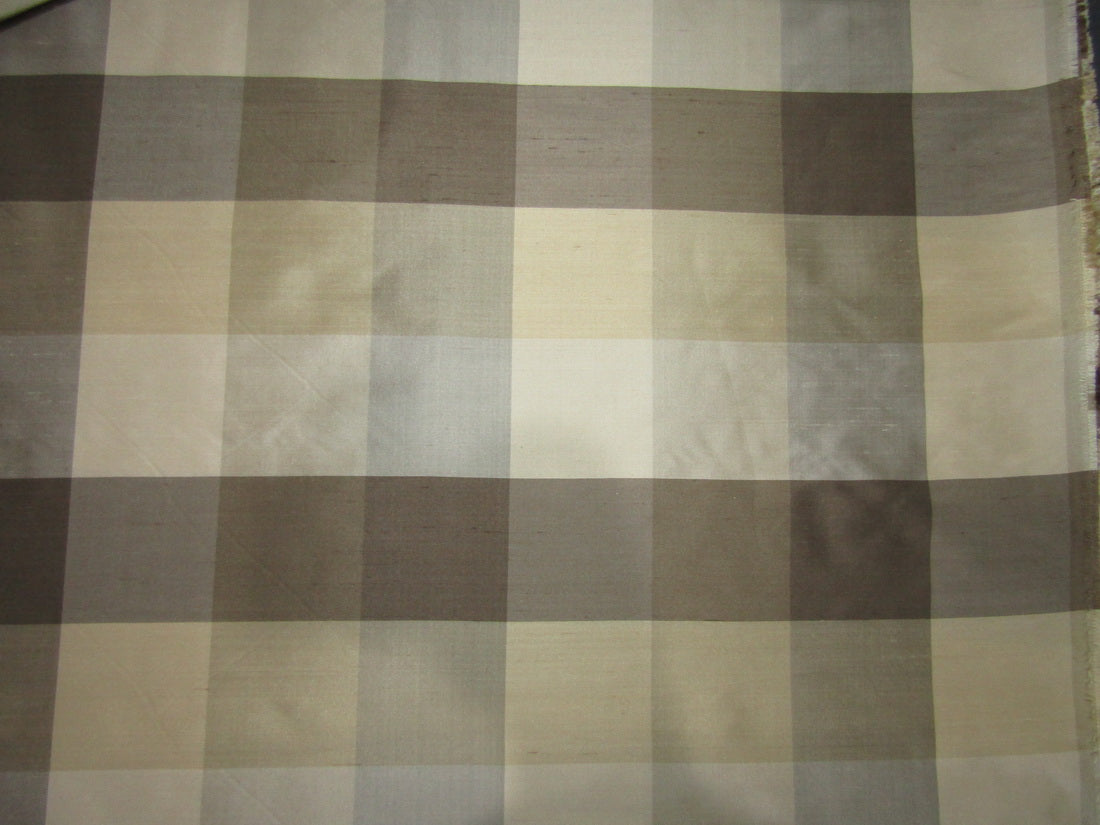100% PURE SILK DUPIONI FABRIC Multi color shades of Gold and Grey PLAIDS 54" WIDE DUPC113[3]