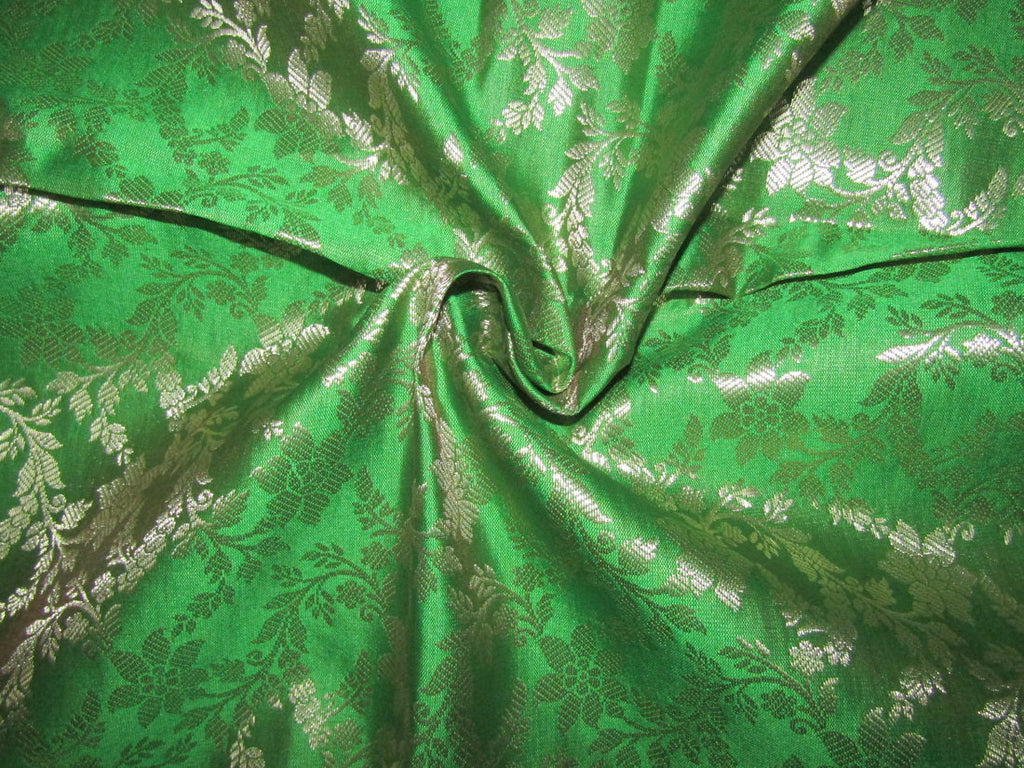 Silk Brocade fabric Green x metallic gold color 44" wide BRO773[6]