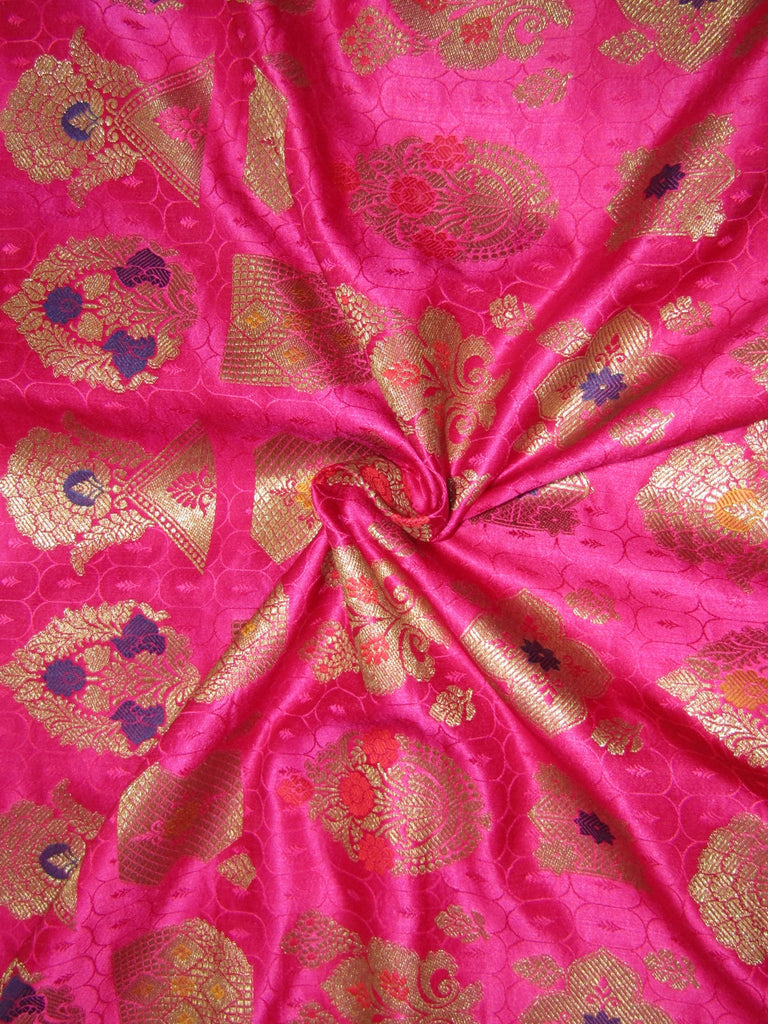 BROCADE jacquard FABRIC pink and multi color x metalic gold COLOR 44&quot; wide