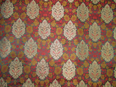 BROCADE jacquard FABRIC mustard ,bottle green,red x metallic gold color 44&quot; wide