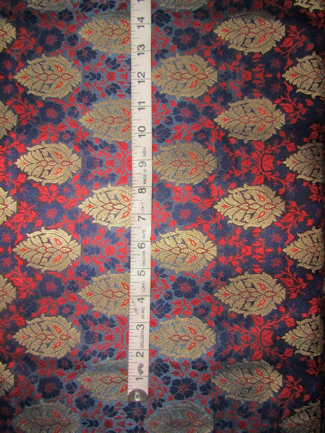 BROCADE jacquard FABRIC navy ,red x metalic gold COLOR 44&quot; wide