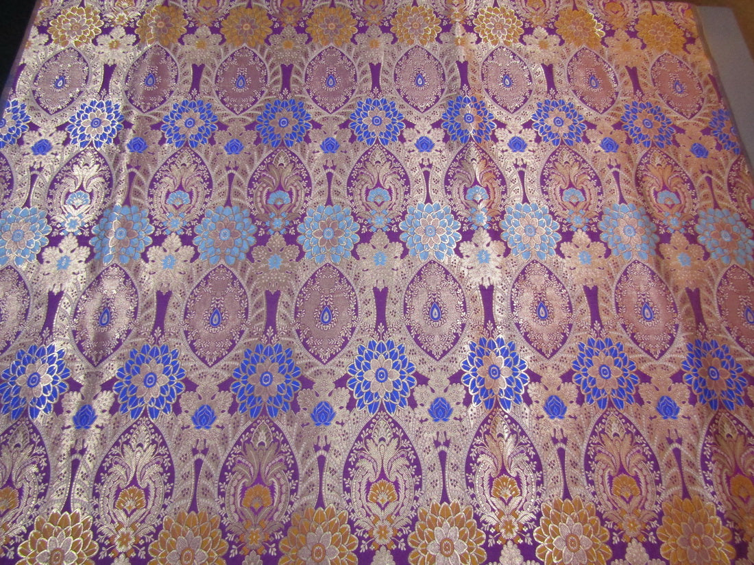 Silk Brocade Fabric PURPLE metallic gold blue and mustard Color 44" wide BRO775[2]