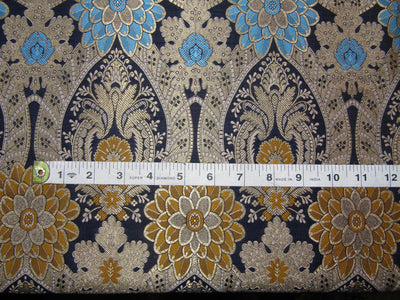 Silk Brocade Fabric Navy blue metallic gold red blue and mustard Color 44" wide BRO775[1]