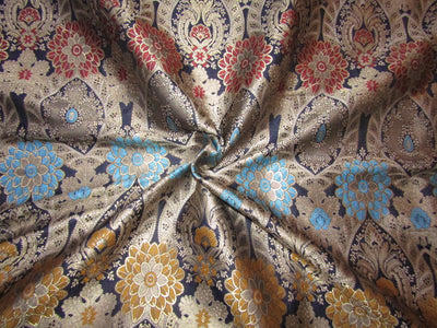 Silk Brocade Fabric Navy blue metallic gold red blue and mustard Color 44" wide BRO775[1]