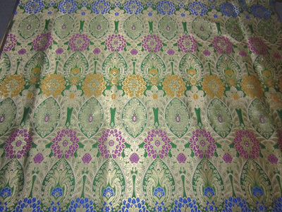 Silk Brocade Fabric GREEN metallic gold purple blue and mustard Color 44" wide BRO775[3]