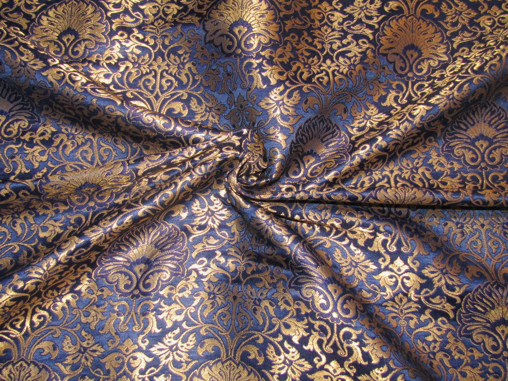 Silk Brocade fabric Blue x metallic gold color 44" wide BRO776[2]
