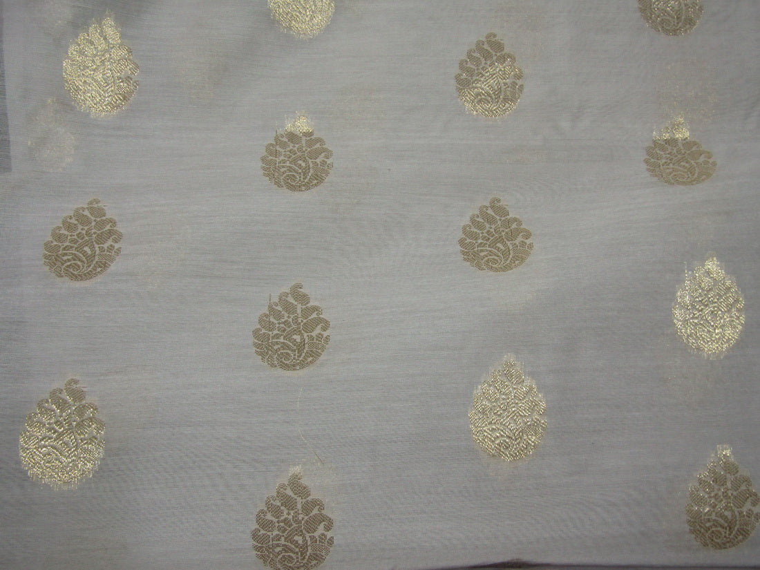 Silk Cotton Chanderi Fabric Natural ivory x metallic gold 44&quot; wide by the yard [10980]
