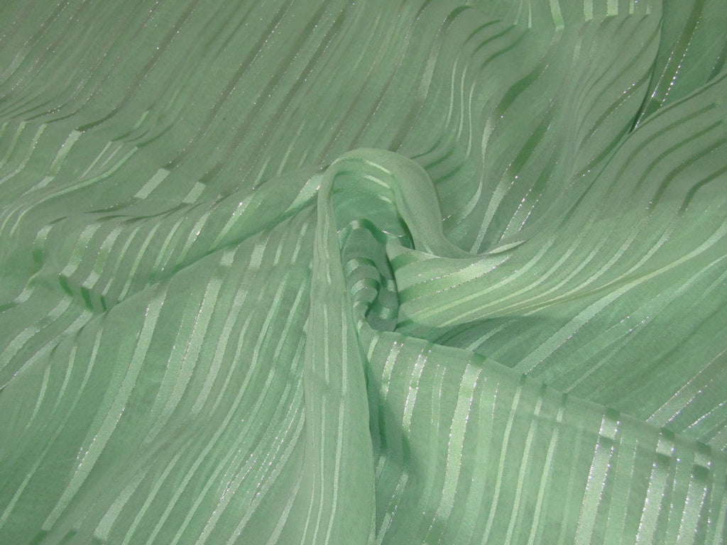 Georgette Fabric green with silver lurex stripes 44 &quot;by the yard