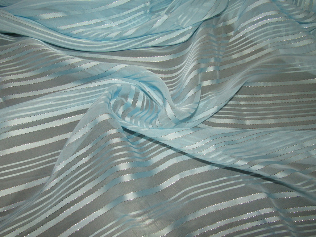 Georgette Fabric blue with silver lurex stripes 44&quot; by the yard