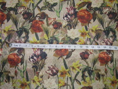 Brocade JACQUARD 44&quot; multi color floral with a self diamond design in the background