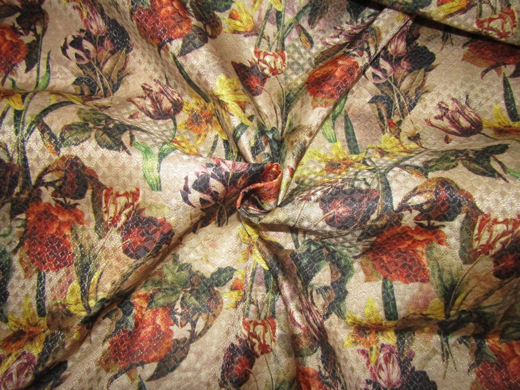 Brocade JACQUARD 44&quot; multi color floral with a self diamond design in the background