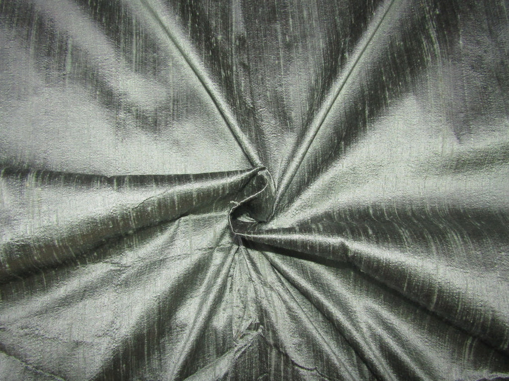 100% pure silk dupioni fabric green with grey x black 54&quot; with slubs by the yard