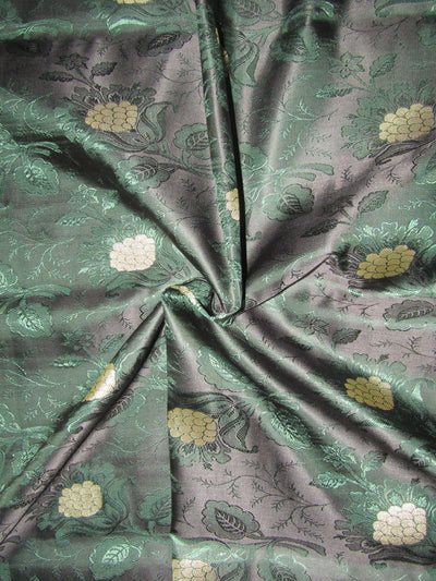 Silk Brocade jacquard Fabric black metallic gold &amp;dark green