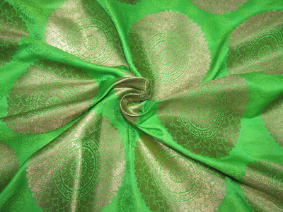 Brocade jacquard Fabric GREEN x METALLIC gold color 44&quot;