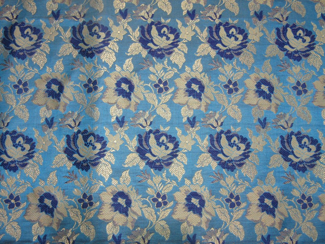 Silk Brocade fabric Ocean Blue metallic gold color 44" wide BRO777[2]