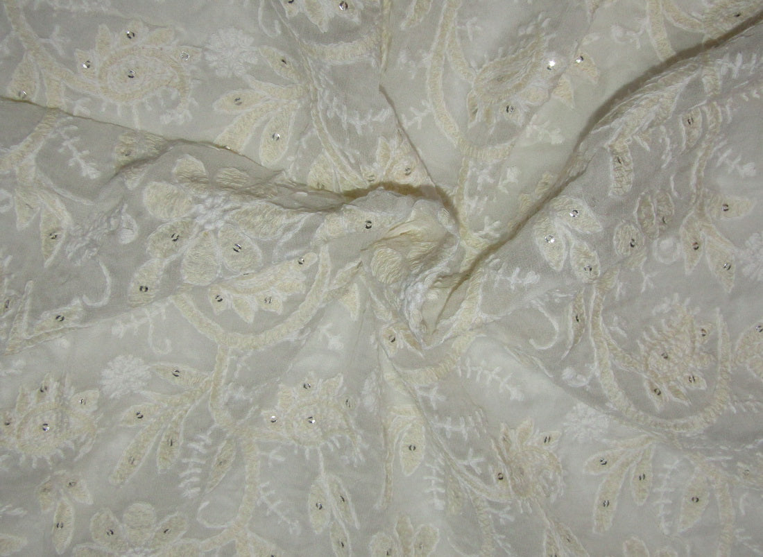 Georgette Embroidered with sequence dyeable 44&quot;Wide by the yard