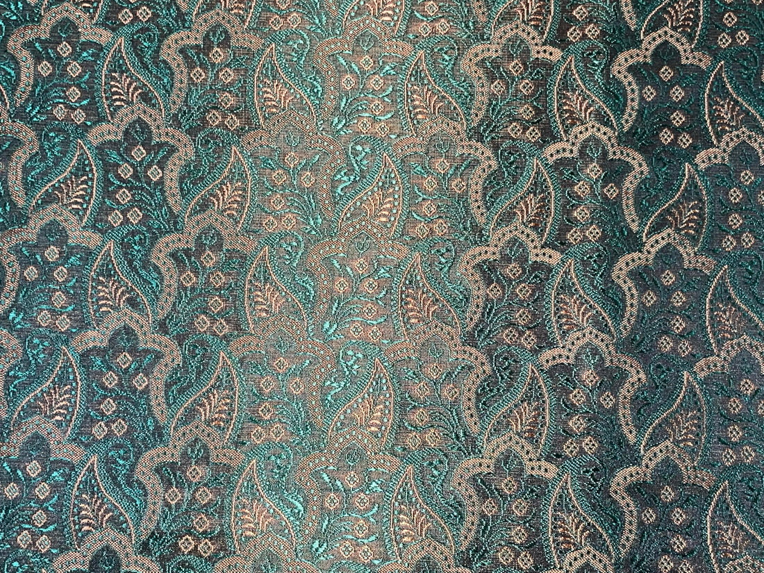 Silk Brocade fabric green with mustard gold color 44" wide BRO803[1]