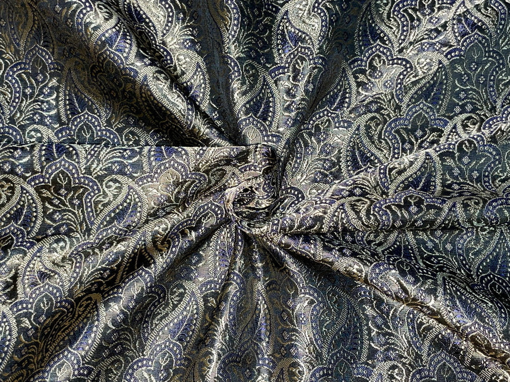 Silk Brocade fabric navy blue color 44" wide BRO803[2]