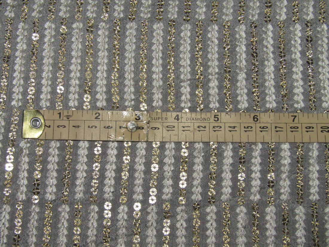 Georgette Embroidered with sequence dyeable 44&quot;Wide by the yard