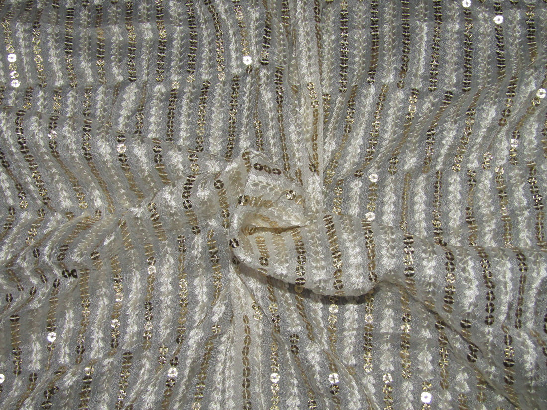 Georgette Embroidered with sequence dyeable 44&quot;Wide by the yard