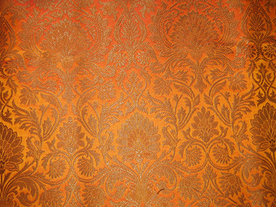 Silk Brocade fabric mango x red with gold metallic 44&quot; BY THE YARD