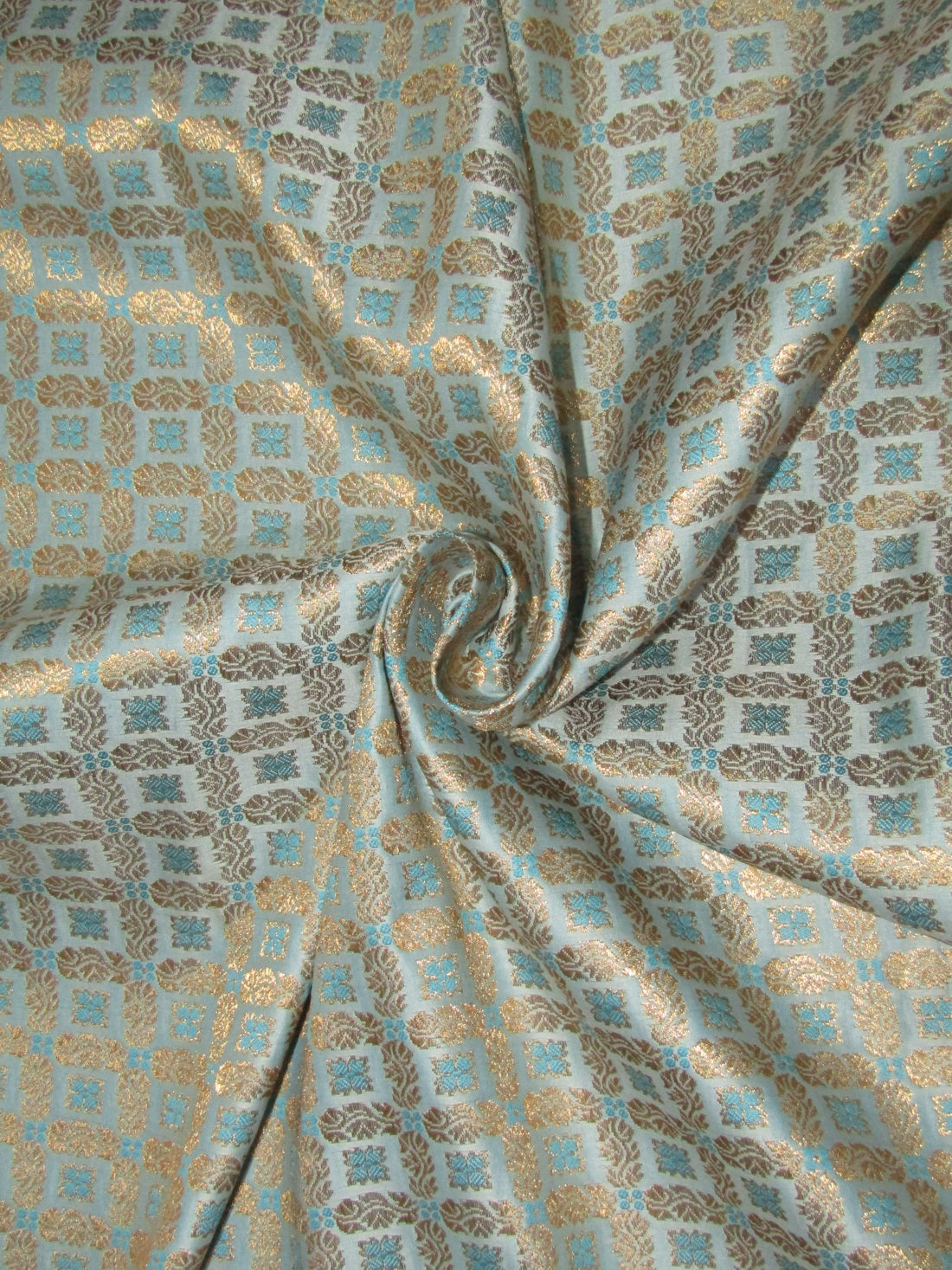 Silk Brocade Fabric BLUE X METALLIC GOLD color 44&quot;