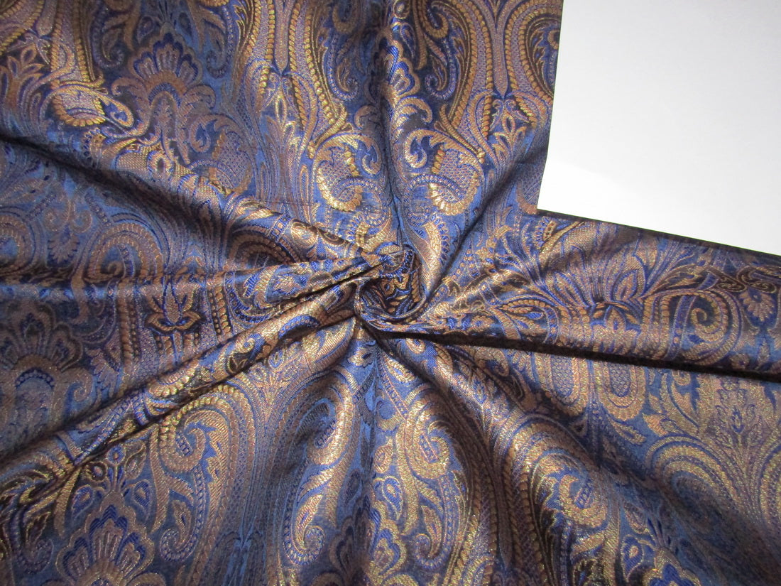 Brocade fabric royal blue/black x metallic GOLD with multi color paisleys 44&quot; wide BRO699[5]