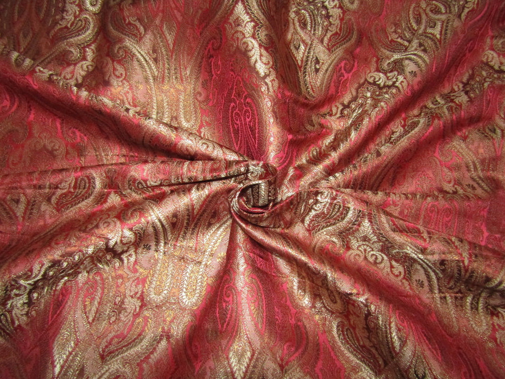 Brocade fabric red x metallic GOLD with multi color design paisleys 44&quot; wide