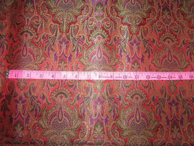 Brocade fabric red x metallic GOLD with multi color paisleys 44&quot; wide