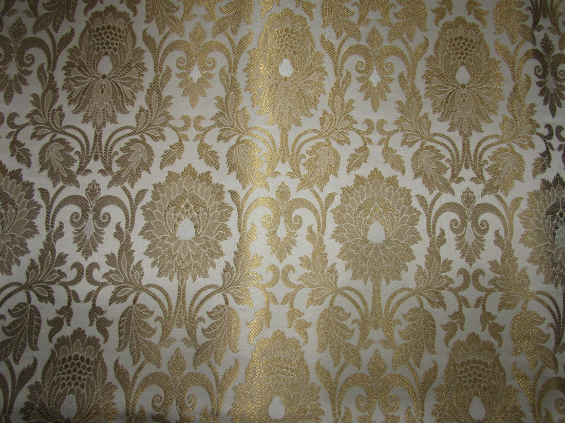 Brocade fabric white ivory x metallic GOLD 44" wide BRO700[2]
