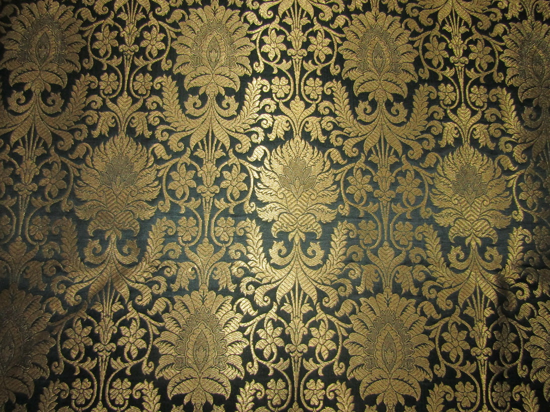 Brocade fabric DARK BOTTLE GREEN x metallic gold 44" wide BRO700[6]