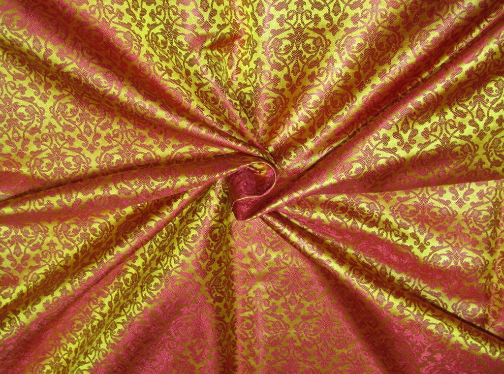 Silk Brocade Fabric mustard gold x wine color 44" wide BRO703[3]
