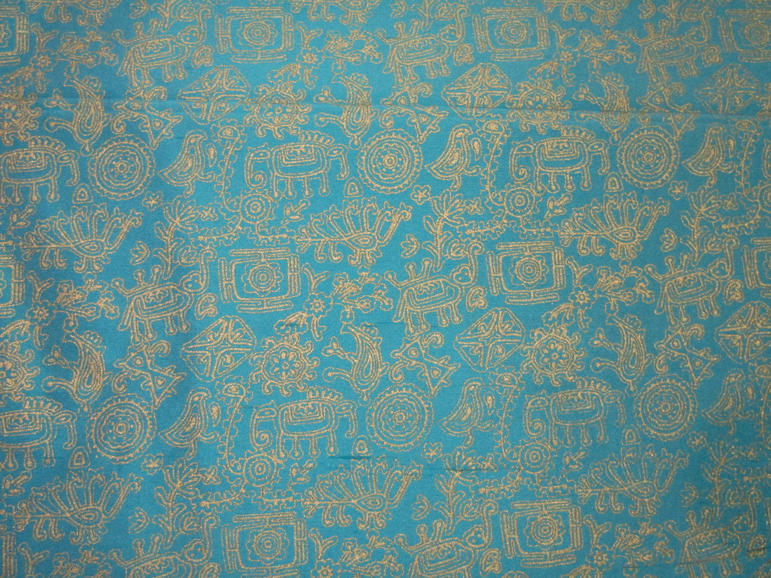 100% silk Dupion fabric BLUE with gold print 40&quot; 27mm DupPr40[1]