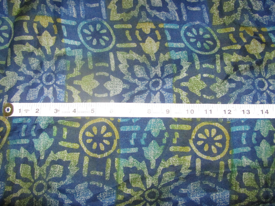 organza printed leheriya 44&quot; blue and yellow by the yard