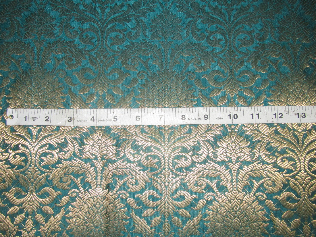 Silk Brocade fabric green x metallic gold color 44" wide BRO784[4]