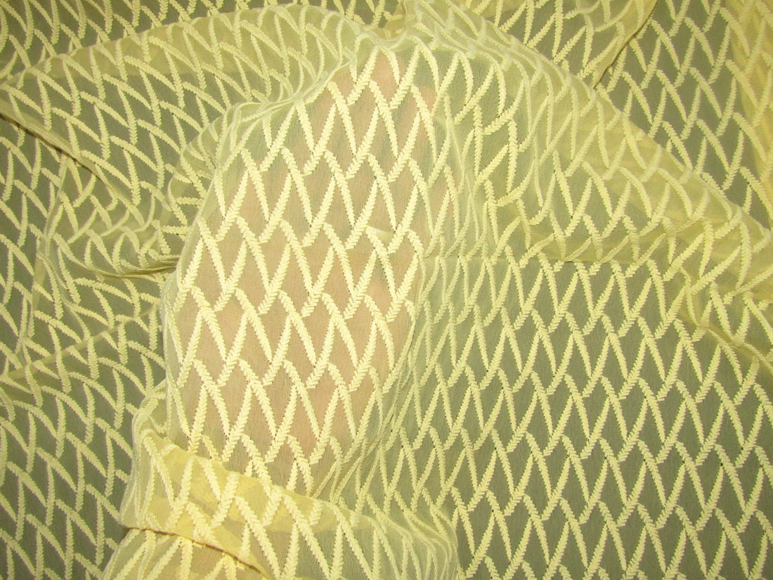 Georgette fabric embroidered~ yellow sheer 44&quot; by the yard