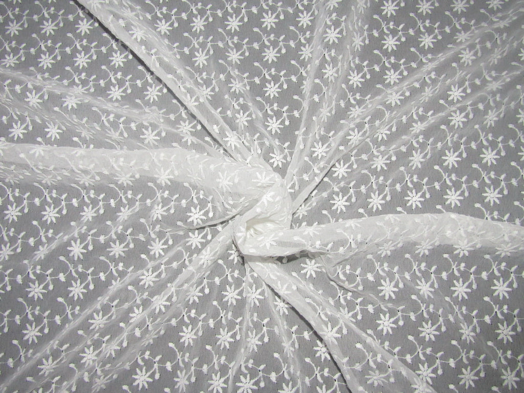 Georgette fabric embroidered~ White sheer 44&quot; by the yard