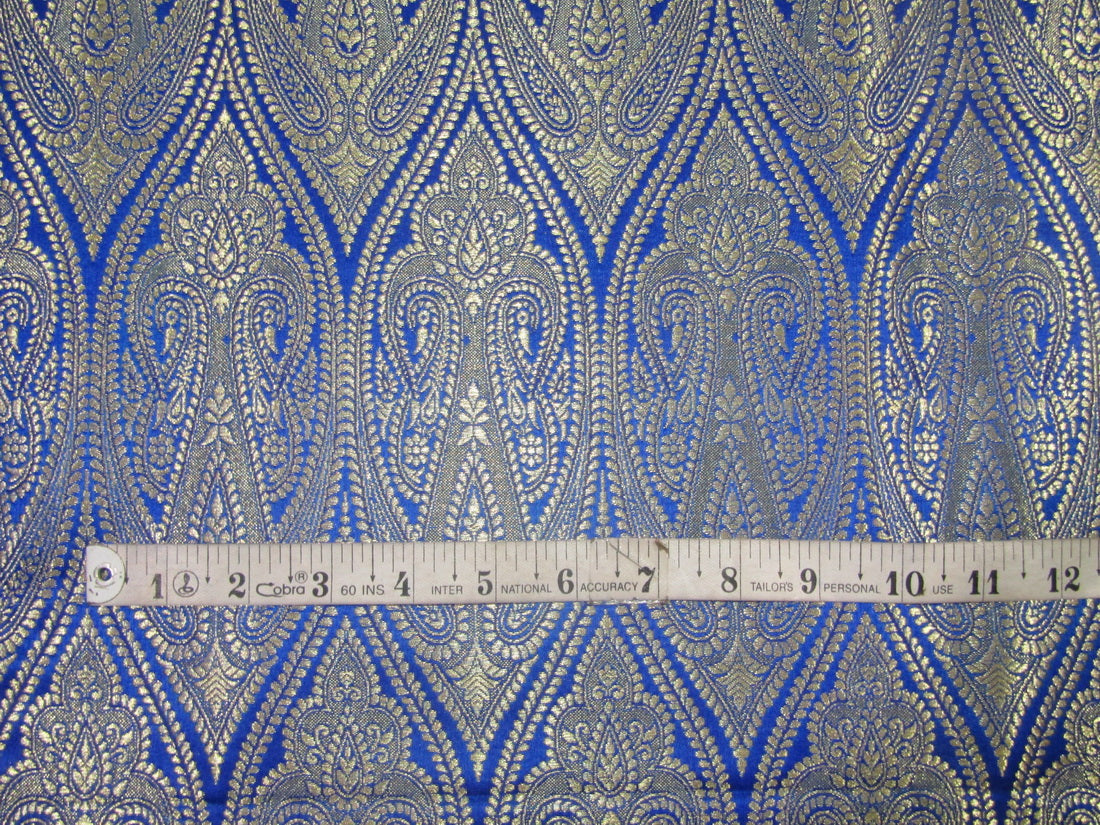 Silk Brocade fabric Paisleys ROYAL Blue x metallic gold Color 44" wide BRO711[1]