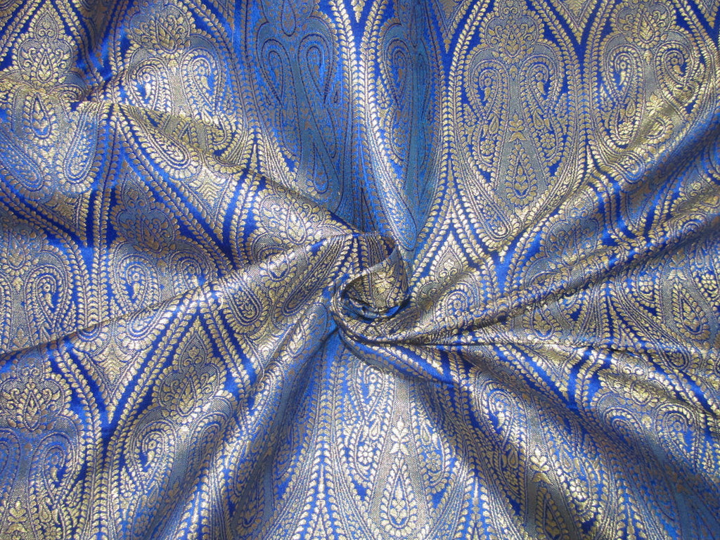 Silk Brocade fabric Paisleys ROYAL Blue x metallic gold Color 44" wide BRO711[1]