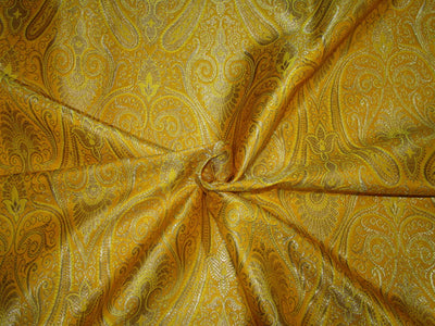 Silk Brocade fabric Paisleys Mango Yellow x metallic gold Color 44" wide BRO712[3]