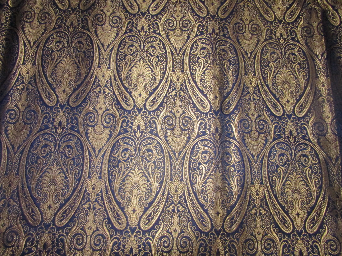 Silk Brocade fabric Paisleys Navy x metallic gold Color 44" wide BRO712[2]