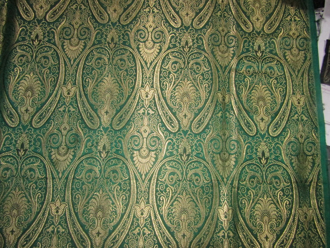 Silk Brocade fabric Dark green x metallic gold Color 44" wide BRO712[4]